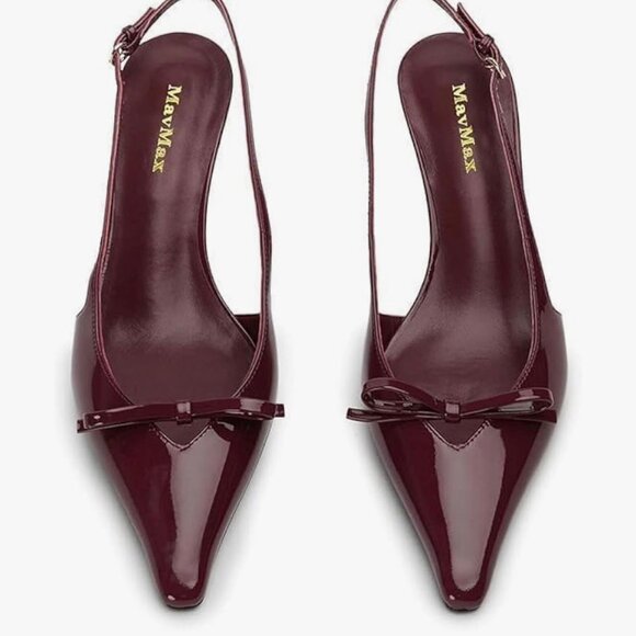 MAVMAX Burgundy Patent Bow Slingback Kitten Heels – Size 9.5 - Picture 8 of 8